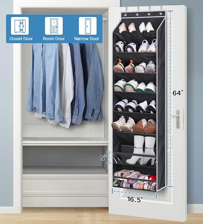 KEETDY Over the Door Shoe Rack for Door Fit 20 Pairs Sneakers Large Hanging Shoe Organizer for Closet Storage Boots, Black