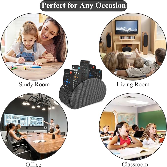 Remote Control Holder, PU Leather Remote Caddy Desktop Organizer with 5 Spacious Compartments for TV Remotes/Media Controllers/Office Supplies (1-Wood Black