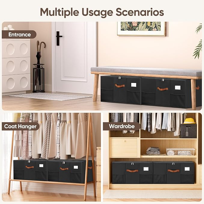 Shoe Organizer for Closet, 1 Pack Shoe Storage Container with Adjustable Dividers, Space Saving Shoe Box Storage Organizer Bin with Clear Lid and 4 Handles, Fits 12-24 Pairs, Black