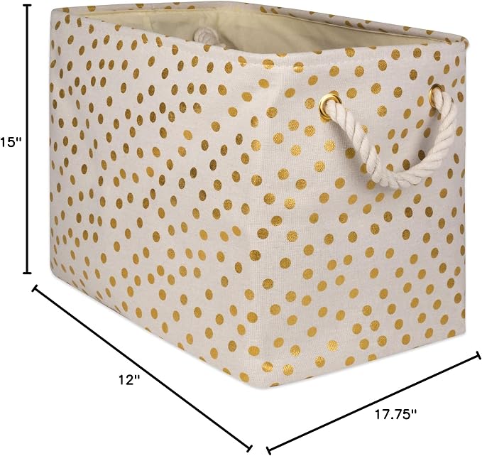 DII Polyester Storage Bin, Gold Metallic Collection Collapsible with Handles, Large, Natural Off-White