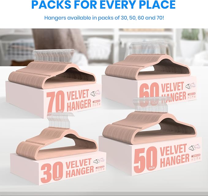 Simple Deluxe Velvet Hangers 30 Pack, Non-Slip Clothes Hangers with Shoulder Notches, 360° Swivel Hooks, Heavy Duty Coat Suit Hangers for Closet Space Saving, Pink