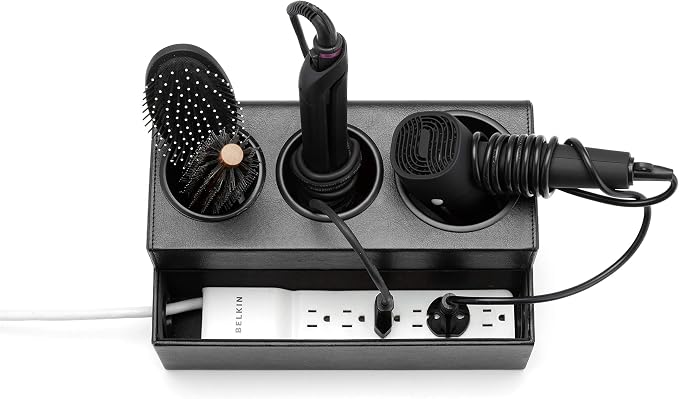 Hair Dryer Holder Hair Tool and Styling Organizer, Bathroom Countertop Blow Dryer Organizer, Vanity Storage Stand for Accessories, Makeup, Toiletries (Black) – MK154C