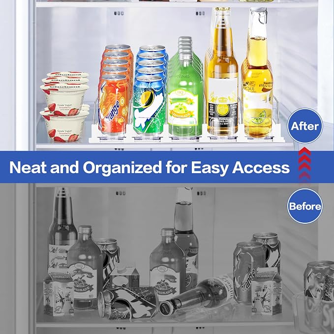 Drink Organizer for Mini Fridge, Automatic Pusher Drink Dispenser for Refrigerator, Soda Can Organizer for Beer Beverage, Holds up to 16 Cans 4Row (Depth12.2 xWide13.4)