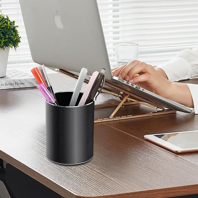 Christian Gifts,Metal Pen Holder Aluminum Pencil Holder for desk,Round Desktop Organizer and Black Pencil Cup for Office, School, Home and Stationary Supplies (Joshua 1:9)