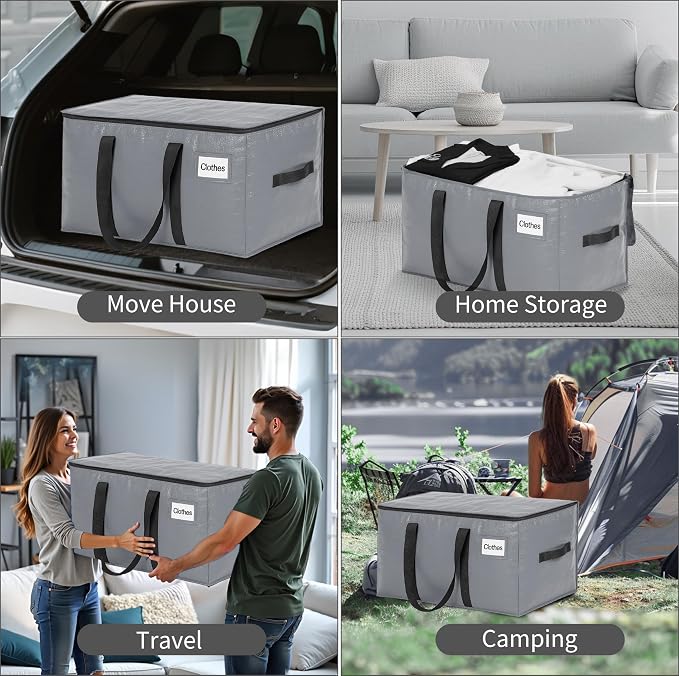 BAGAIL Heavy Duty Moving Bags with Strong Handle, Extra Large Moving Boxes, Storage Tote for Clothes, College Moving Supplies(Grey, 6 Pack)