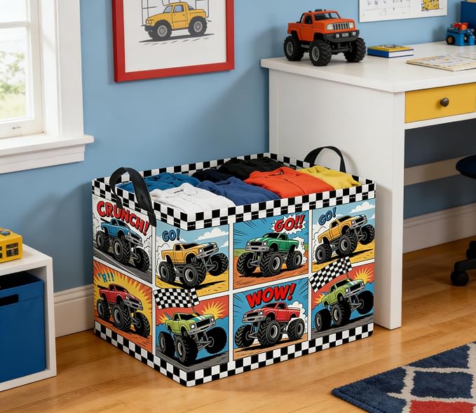 Rectangular Baby Kids Storage Basket for Home Kitchen Girls Cute Toy Storage Bin Organizer Shelf Book Room Decor(Truck)