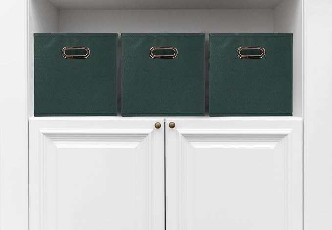Household Essentials Foldable Fabric Storage Cubes 36-Pack – 11x11x11 Stackable Non-Woven Bins with Chipboard Sides & Grommet Handles – Closet, Shelf, Nursery, or Office Organizer – Dark Green