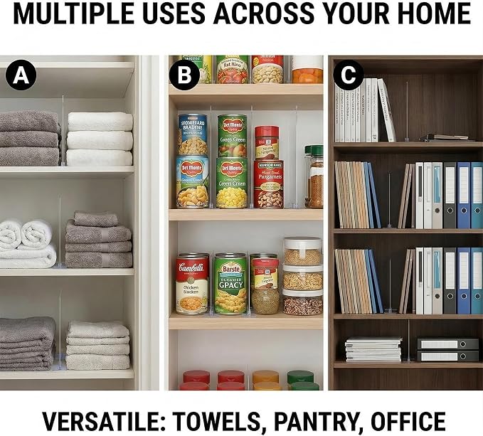 Acrylic Shelf Dividers for Closet Organization: 6 Pack Clear Removable 10/11.8" Tall X 11.8/10" Deep Clipless Separators for All Cabinets, Vertical Adjustable Storage Clothes, Purse, Bag Organizer