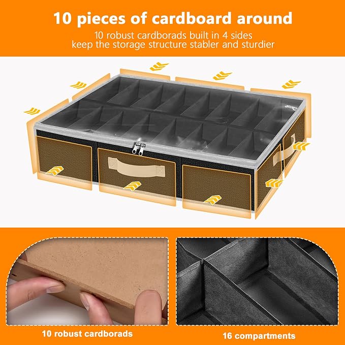 homyfort Under the Bed Shoe Storage Organizer for Closet, Extra Large Underbed Shoe Container, 2 Pack Fits 32 Pairs, Black