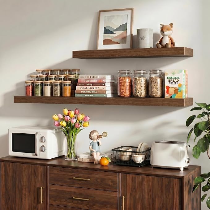 Vivelove 40 Inch Floating Shelves Wall Mounted for Display, 6.5 Deep Duty Shelves with Invisible Brackets for Living Room,Bedroom,Kitchen, Bathroom Storage & Decor,40" Wx6.5 Dx1.4 H - Walnut