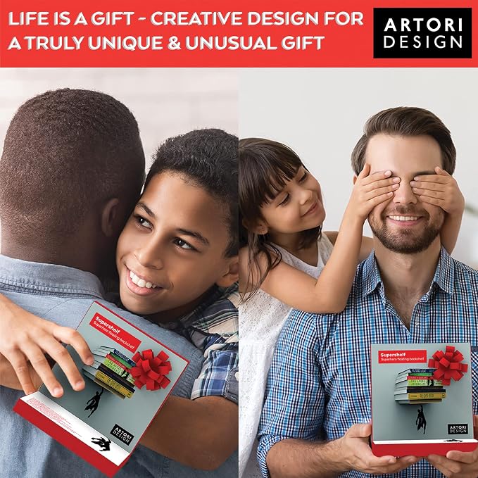 Artori Design Floating Bookshelf for Kids - Superhero Wall Decor and Room Decor - Invisible Metal Book Shelf for Book Lovers, Unique Gift Idea