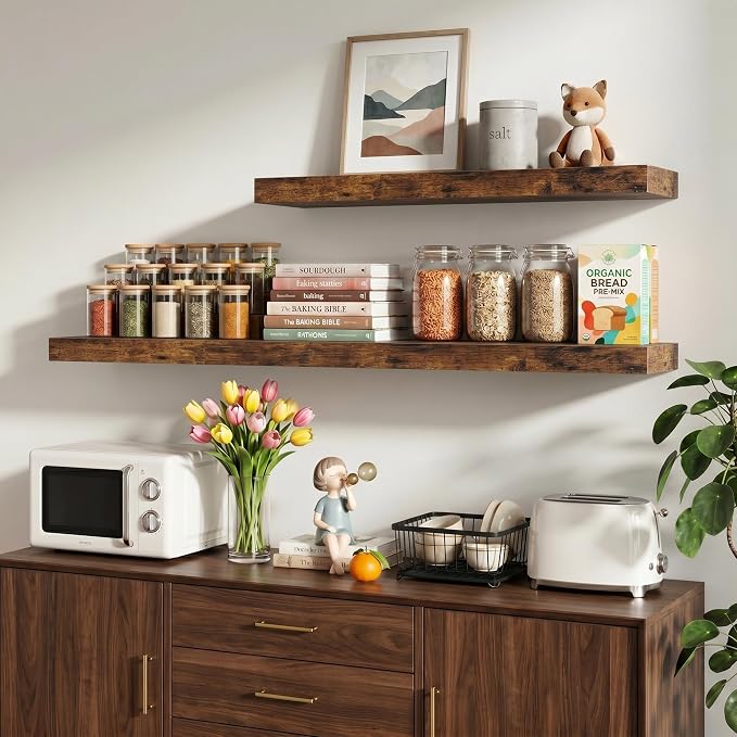 Vivelove 48 Inch Floating Shelves Wall Mounted for Display, 6.5 Deep Duty Shelves with Invisible Brackets for Living Room,Bedroom,Kitchen, Bathroom Storage & Decor,48" Wx6.5 Dx1.4 H - Rustic Brown