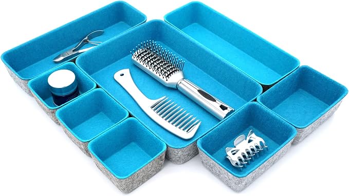 Welaxy Minimalist Felt Desk Drawer Organizer 8pc Turquoise Storage Bins