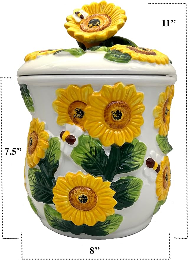 ACK 3-D Sunflower Hand Painted Cookie Jar, 83076