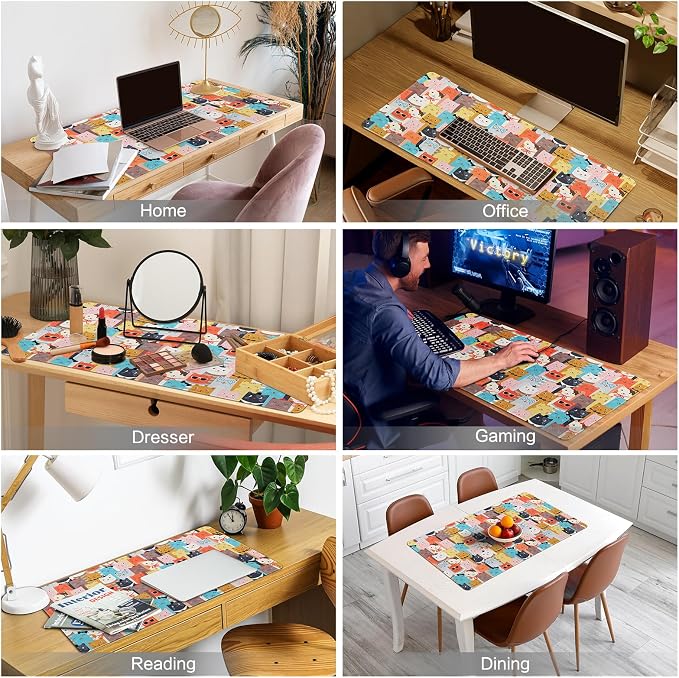 Lokigo Large Mouse Pad for Desk, Desk Mat, Anti-Slip Waterproof Big Mousepad, Cute DeskMatt for Desktop, Big Mousepad Desk Pad, Funny Cat