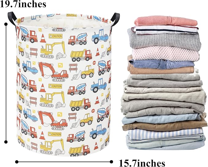 Kids Laundry Basket Baby Hamper for Nursery Boy Kids Hamper Cute Kids Toys Storage Bin Organizer Engineering Vehicle Room Decor for Home(Engineering Vehicle)