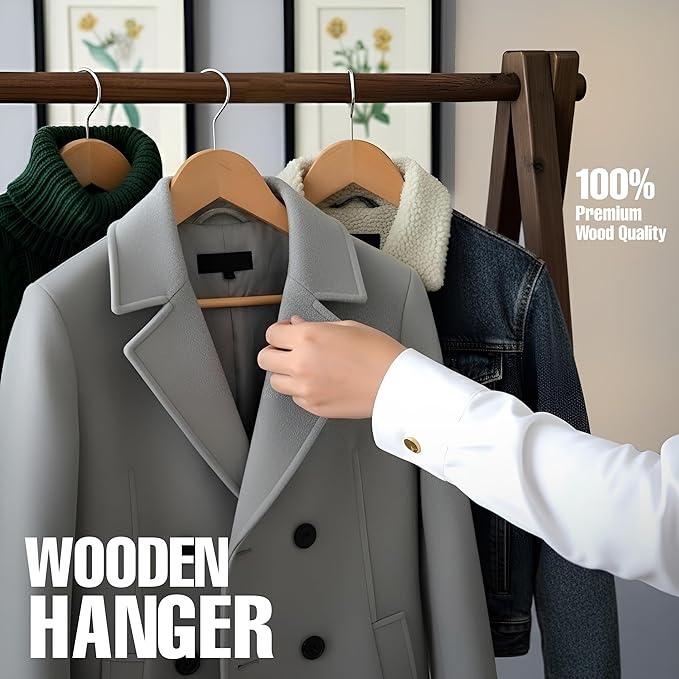 Utopia Home Premium Wooden Hangers 50 Pack - Durable & Slim Coat Hanger - Suit Hanger with 360-Degree Rotatable Hook - Wood Hangers with Shoulder Grooves (Natural Color)