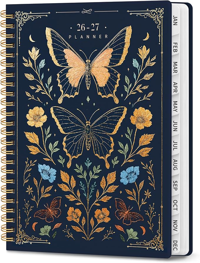 Planner 2026-2027, Hardcover Monthly and Weekly Academic Planner July 2026 - June 2027, Teacher and Student Calendar Agenda Book with Tabs, A5 (6.3" x 8.5"), Ideal for School and Office, Golden Butterfly