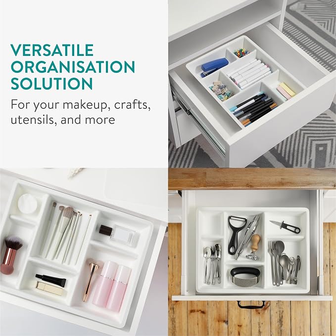 Navaris Felt Drawer Organizer - Compact Trays - Utensil Organizers for Silverware Stationary Makeup - Kitchen Cutlery Bathroom Desk Organization Tray - 15.9x12 (40.5x30.5cm) White