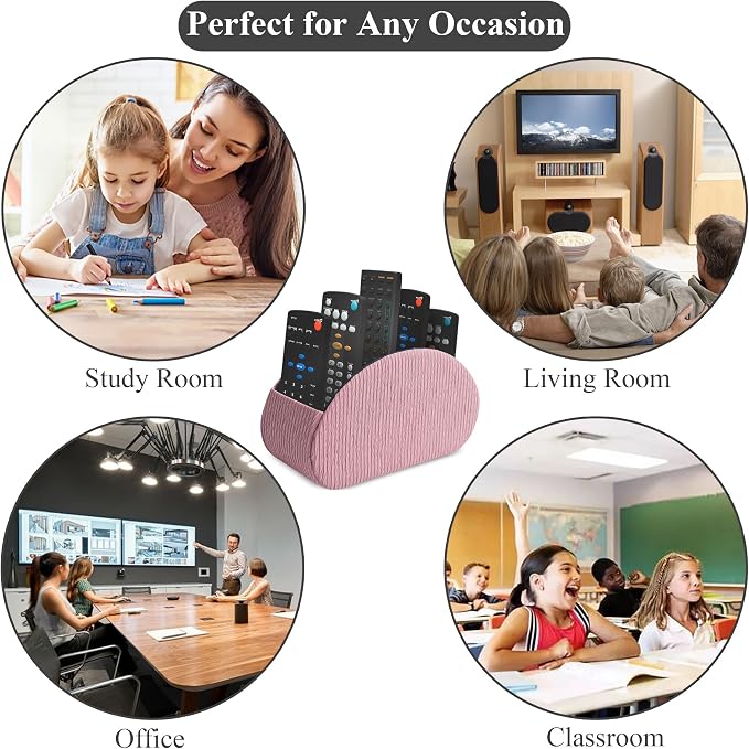 Remote Control Holder, PU Leather Remote Caddy Desktop Organizer with 5 Spacious Compartments for TV Remotes/Media Controllers/Office Supplies (1-Wood Pink