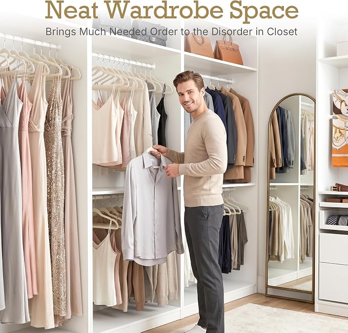 HOUSE DAY Ivory Velvet Hangers 40 Pack, Non Slip Clothes Felt Hanger Heavy Duty for Coat, Premium Slim Space Saving Suit Hangers for Closet Organizer, 360° Rotating Silver Hook