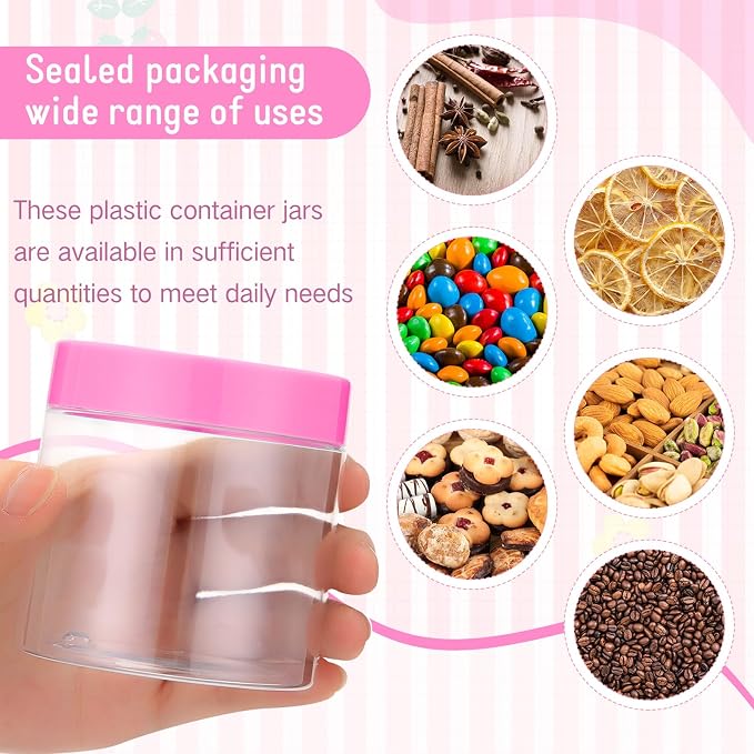 SATINIOR 12 Pack 8 oz Plastic Container Jars with Lids Round Clear Travel Cosmetic Container Slime Jars for Toiletries, Lotion, Cream, Ointments, Makeup, Rhinestone, Samples, Kitchen Storage(Pink)