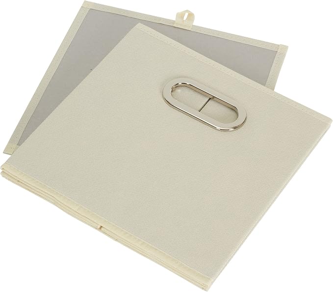 Fabric Storage Bins 6 Piece Set, Strong Poly-Woven Fabric, Sturdy Chipboard Sides, Grommet Front Handle, Stackable and Foldable, Classic Design, Cream