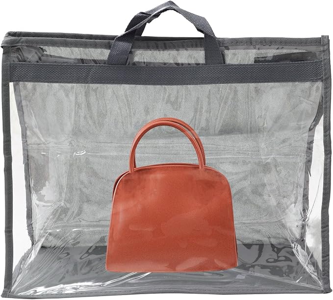 PATIKIL Handbag Dust Bags, 2 Pack Clear Purse Storage Organizer L Size PVC Dustproof Handbag Cover Transparent Purse Protector, Gray