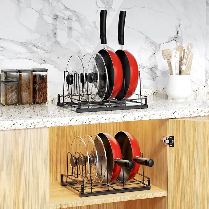 Lid Organizer for Inside Cabinet, Metal, 11" X 7.87" | Food Container Lid Organizer, 5 Adjustable Dividers, Lid Storage Organizer for Kitchen,Cupboard, Cabinets, Pantry, Drawers