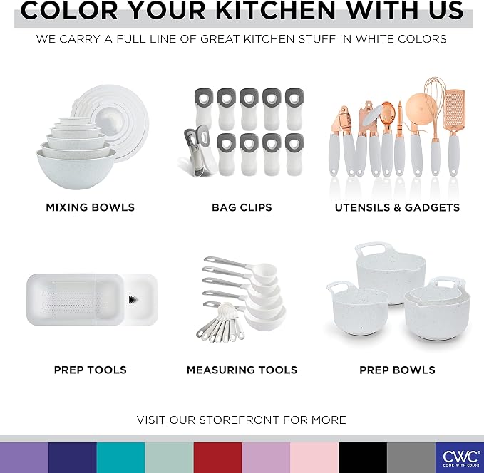 COOK WITH COLOR Bag Clips - Wide Heavy Duty, Large for Food Storage with Air Tight Seal Grip, Pack of 8, White