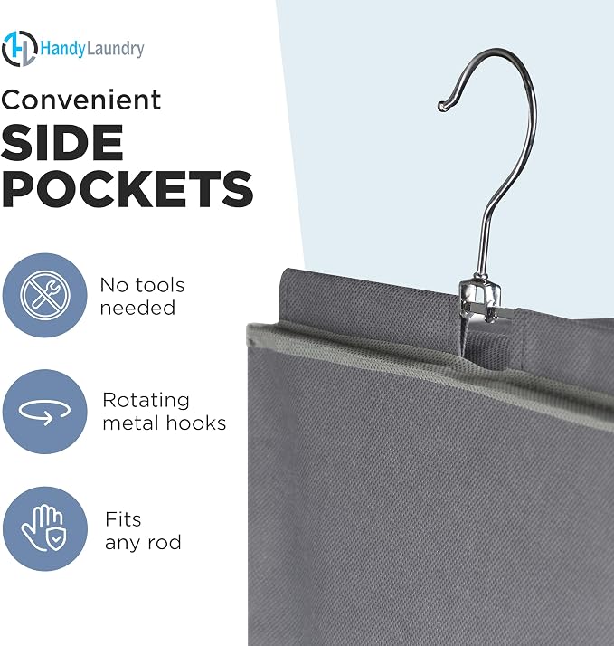 Hanging Closet Organizer - 6 Shelf Storage for Clothes, Sweaters, Shoes & Accessories - Space-Saving Wardrobe Shelves with Hooks for Dorm, RV & Small Closet Organization (Grey) (Pack of 2)