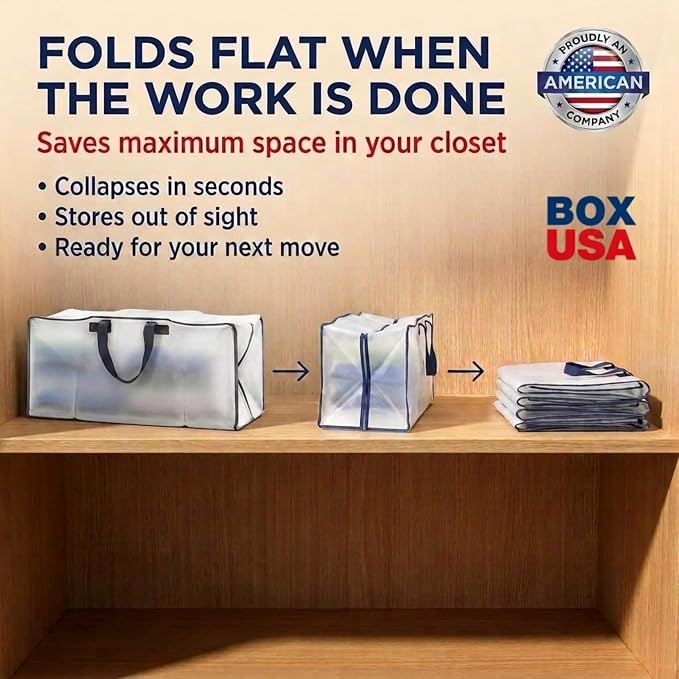 BOX USA 8-Pack Moving Bags with Strong Handles & Zippers - Heavy Duty Extra Large Packing Bags for Storage, Moving Boxes, Dorm & College Supplies, Clear