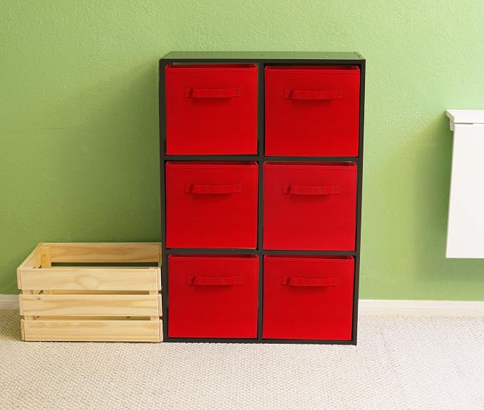 Simple Houseware Foldable Cube Storage Bins, 11-Inch Red, 6-Pack Fabric Cubes Organizer for Closet or Shelves
