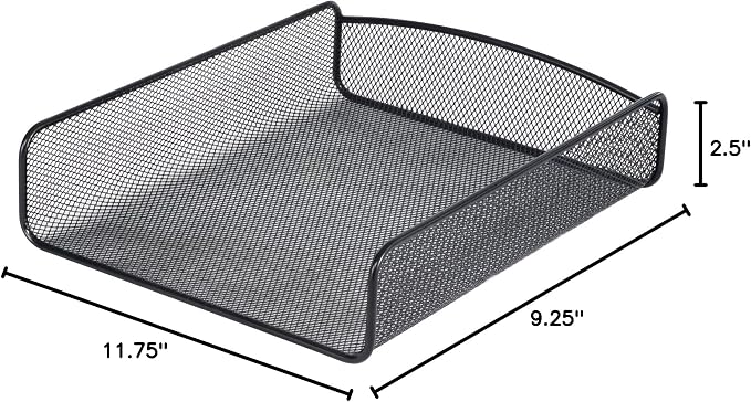 Safco Onyx Mesh Single Tray Desktop Organizer | Heavy Duty Steel | Powder Coat Finish | 11.75 x 9.25 x 2.5" | Office Supplies Organizer | Letter Trays & Stacking Supports | Black