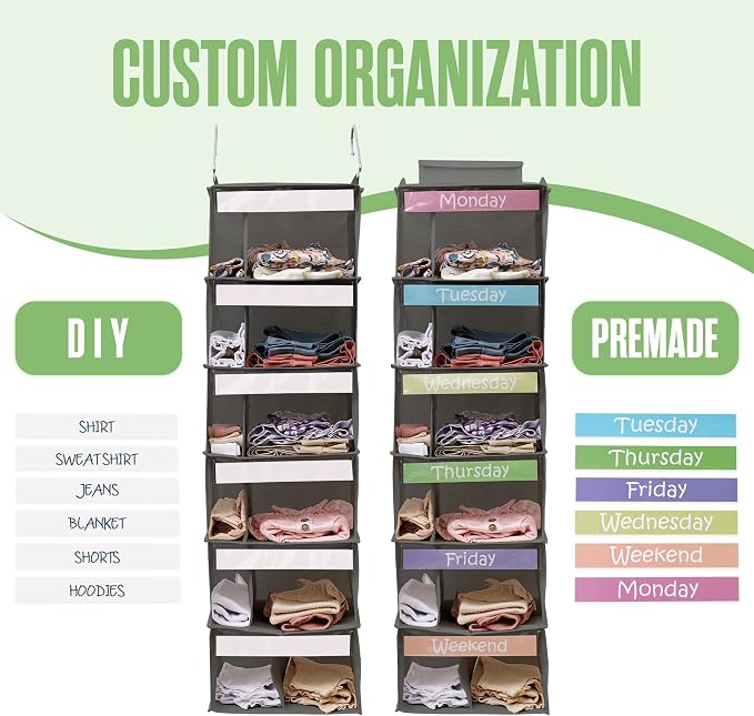 Kids Clothes Organizer, Weekly Clothes Organizer for Kids, 6 Shelf, Grey | Houseables Closet Daily Outfit Storage, Monday Through Friday Clothing Planner, Day of The Week, Weekday, School, Hanging