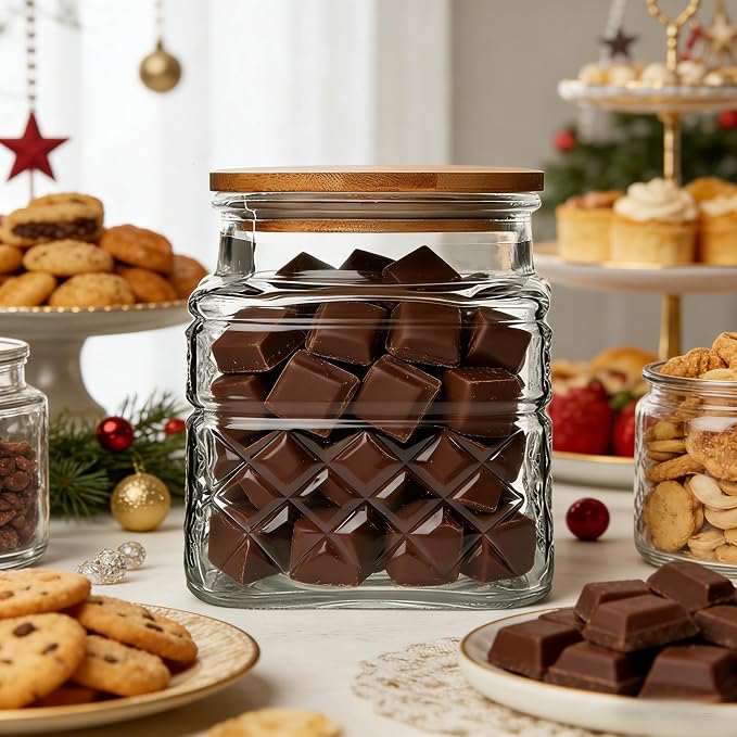 Prettidecor Glass Storage Jars, 38 FL OZ Airtight Canisters with Bamboo Lid, Decorative Kitchen Containers for Cereal, Nuts, Snacks, Candy, Cookies, Coffee, Tea