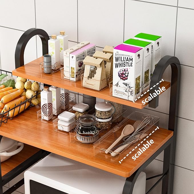 BLULEE 4-in-1 Expandable Drawer Organizer Set, Adjustable Clear Bins | with Dividers for Kitchen, Bathroom, Vanity & Office, Scalable Trays for Cosmetics, Utensils & Desk Accessories (4 Pcs)