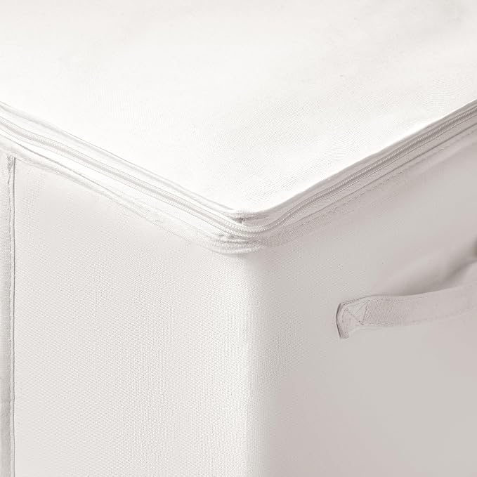 TYEERS Large Storage Bags with Zipper and Clear Window, Cotton Blended Fabric Storage Containers for Seasonal Clothes and Bedding, 23.6x15.7x13.8 Inches, 4-Pack, Beige
