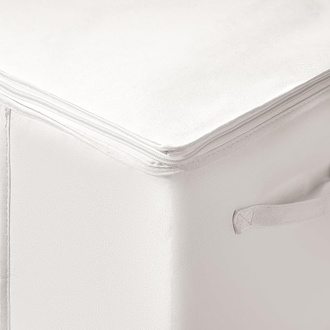 TYEERS Large Storage Bags with Zipper and Clear Window, Cotton Blended Fabric Storage Containers for Seasonal Clothes and Bedding, 23.6x15.7x13.8 Inches, 2-Pack, Beige