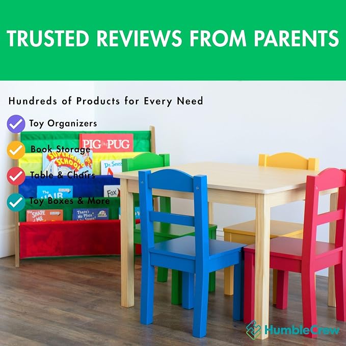 Humble Crew Kids Bookshelf, 4-Tier Front-Facing Book Display Organizer, Montessori Toddler Bookcase for Playroom, Bedroom & Reading Corner, Natural Wood/Primary