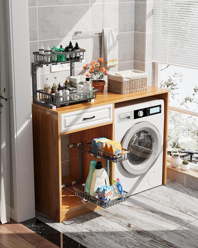 Under Sink Organizer Storage for Families: Pull Out Storage Undersink Organizers Drawer Cabinet - Sliding 2 Tier Rack Metal Organization Under Counter Kitchen Bathroom for Homemakers(Gray,2 Pack)