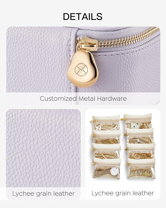 VLANDO Jewelry Travel Case,Travel Jewelry Organizer with Clear Velvet Jewelry Bags 8Pcs Zipper Pouch for Women Girl Gift- Purple