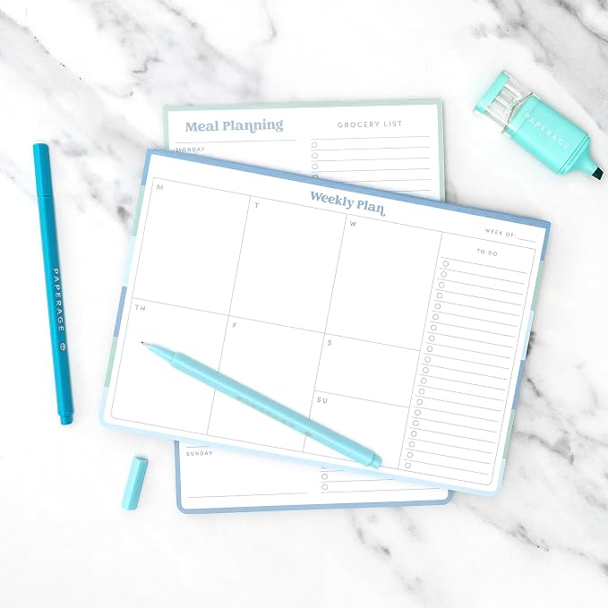 PAPERAGE To Do List Notepad & Weekly Planning Pad, 60 Sheets, 6.5 in x 9.5 in, Undated Weekly Planner & To Do List Notebook for Work, Home Office & School, (Blue)
