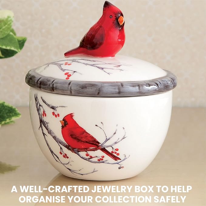 Bits and Pieces - Ceramic Cardinal Trinket Box - Cardinal Keepsake and Jewelry Box - Home Décor