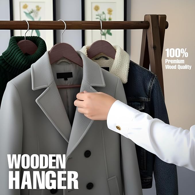 Utopia Home Premium Wooden Hangers 20 Pack - Durable & Slim Coat Hanger - Suit Hanger with 360-Degree Rotatable Hook - Wood Hangers with Shoulder Grooves (Vintage Color)