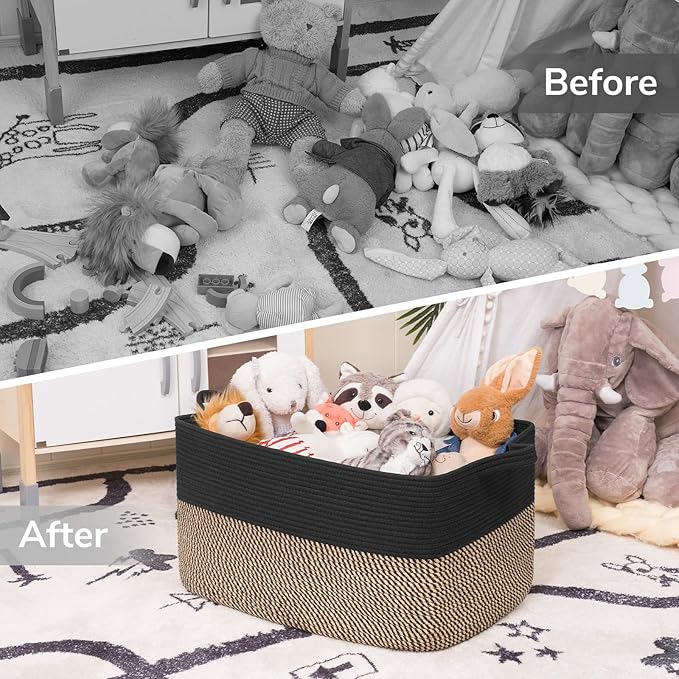 Goodpick Large Blanket Basket 22" x 17" x 12" Wicker Laundry Baskets for Organizing, Decorative Woven Rope Basket for Living Room Bedroom, Rectangle Toy Storage Baskets for Kids