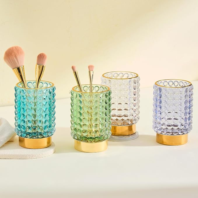 Makeup Brush Holder Organizer,Toothbrush Holders,Desk Pen Pencil Holder,Multifunctional Vintage Glass Brush Cup(A38-10-US/Turquoise/L)