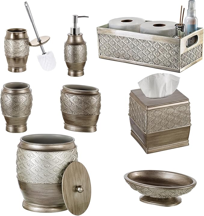 Creative Scents Dublin Silver Bathroom Decor Box Toilet Paper Holder Storage Basket - Decorative Toilet Tank Topper Bathroom Storage Organizer - Bathroom Sink Organizer Countertop Container