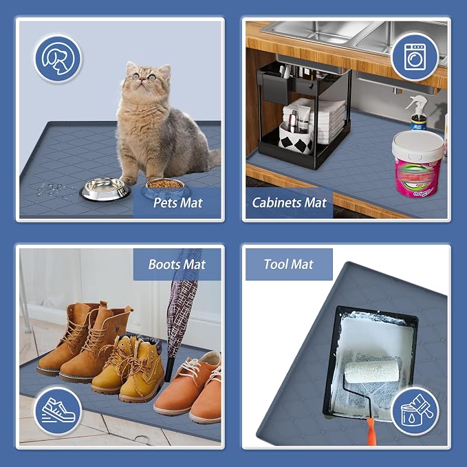 URMONA Under Sink Mat for Kitchen Waterproof, 37" x 22" Silicone Under Sink Mat for Shelf Liner Organizer, Cabinet Sink Protector Under Sink Liner for Bottom Kitchen, Bathroom(Dark Grey)