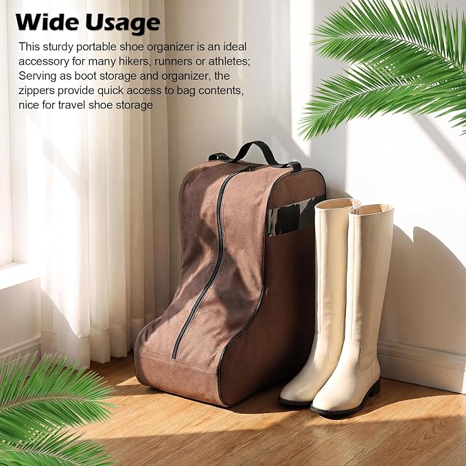 2 Pcs Boot Bags for Cowboy Boots Portable Storage Bag for Travel Long Tube Shoes Bags Men Tall Shoe with Handle for Home (Brown)